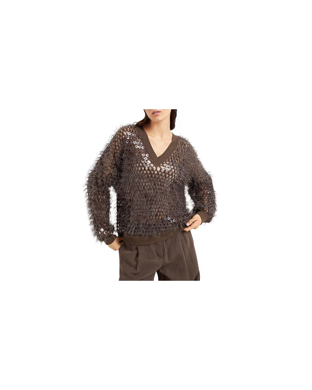 Brunello Cucinelli Black Openwork Knit Sweater "Chocolate" Brun1870"