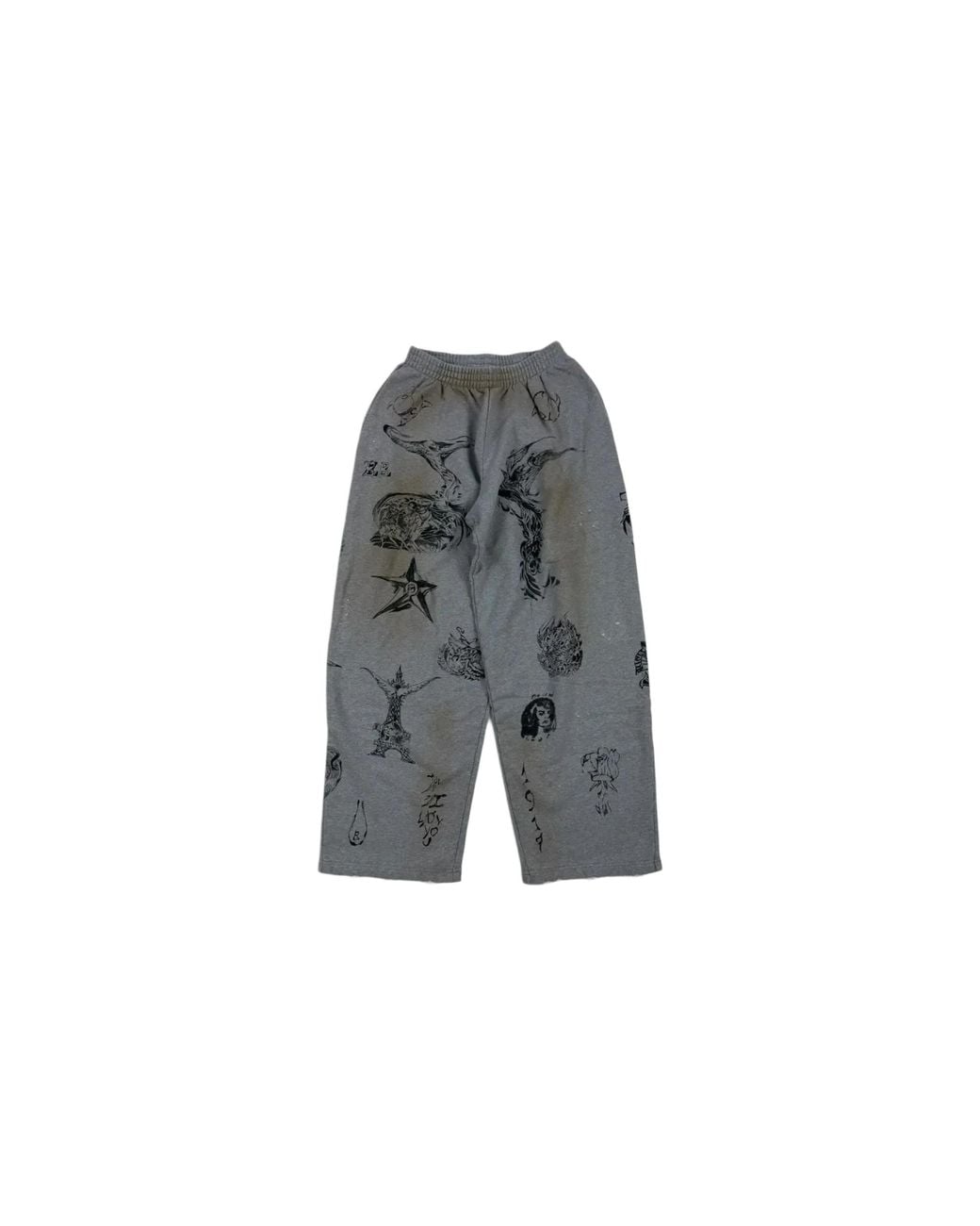 Balenciaga Black Tattoo Distressed Graphic Oversize Sweatpants "Heather" 787357 Tqvk1 1167" for men