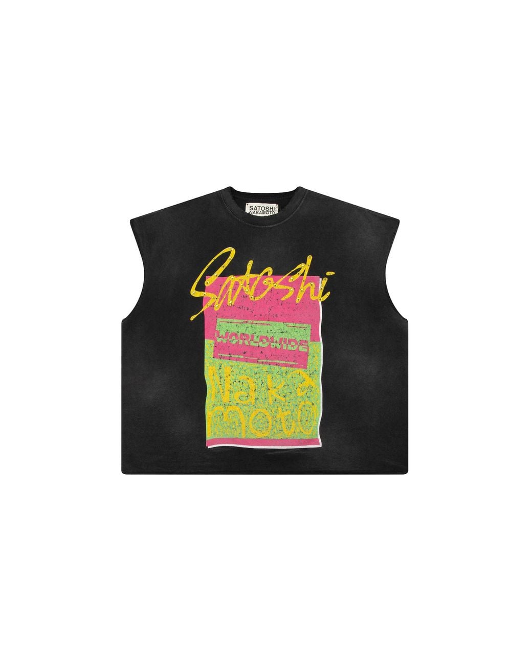 Satoshi Nakamoto Black Worldwide Cut Off T-Shirt "Washed" Sat027" for men