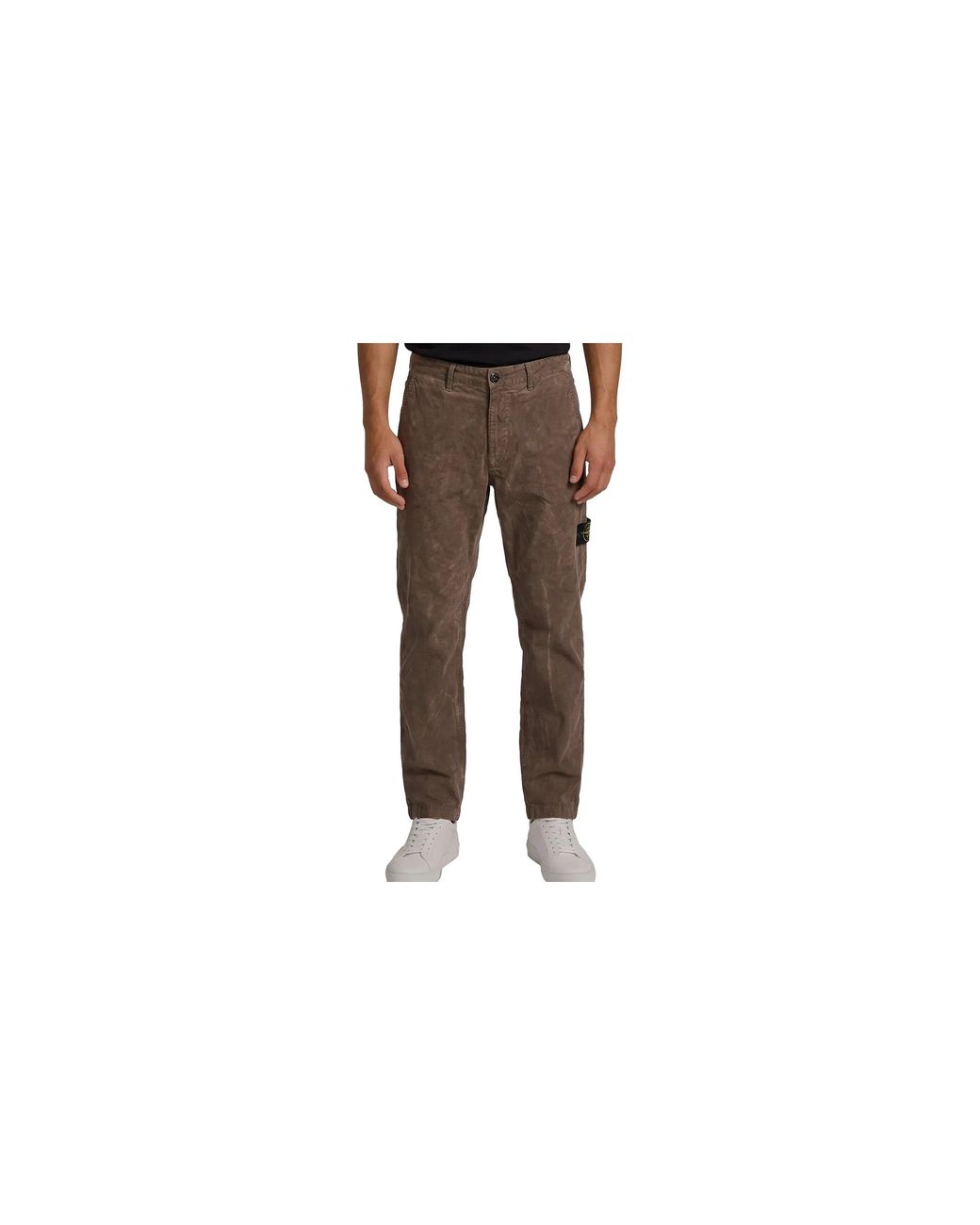 Stone Island Black Corduroy Terra Effect Chino Trousers "Lead" 3100039 S0446 V0062" for men