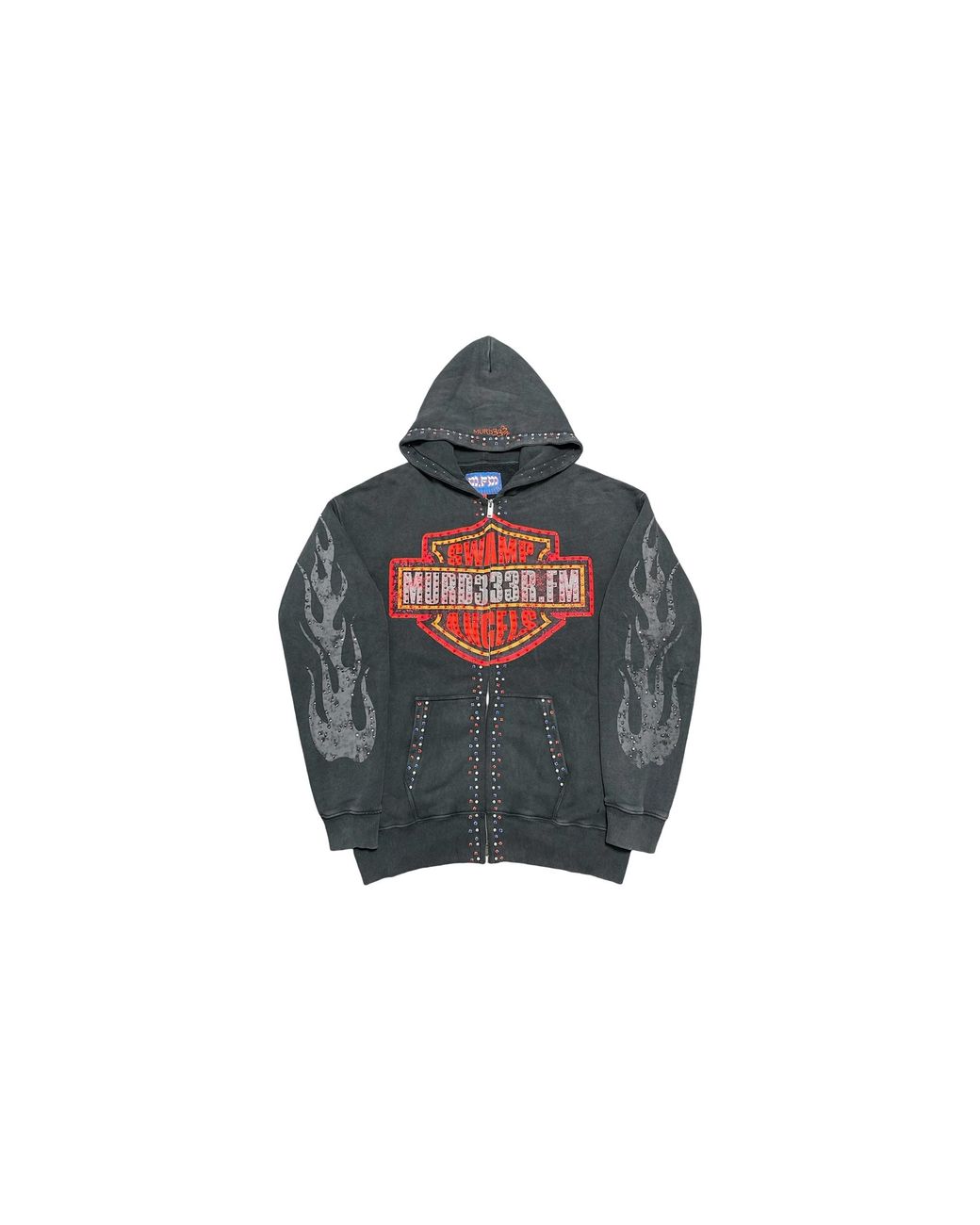 Murd333r.fm Black Chop333R Rhinestone Logo Hooded Sweatshirt "Og Multi" Mfmchsog" for men