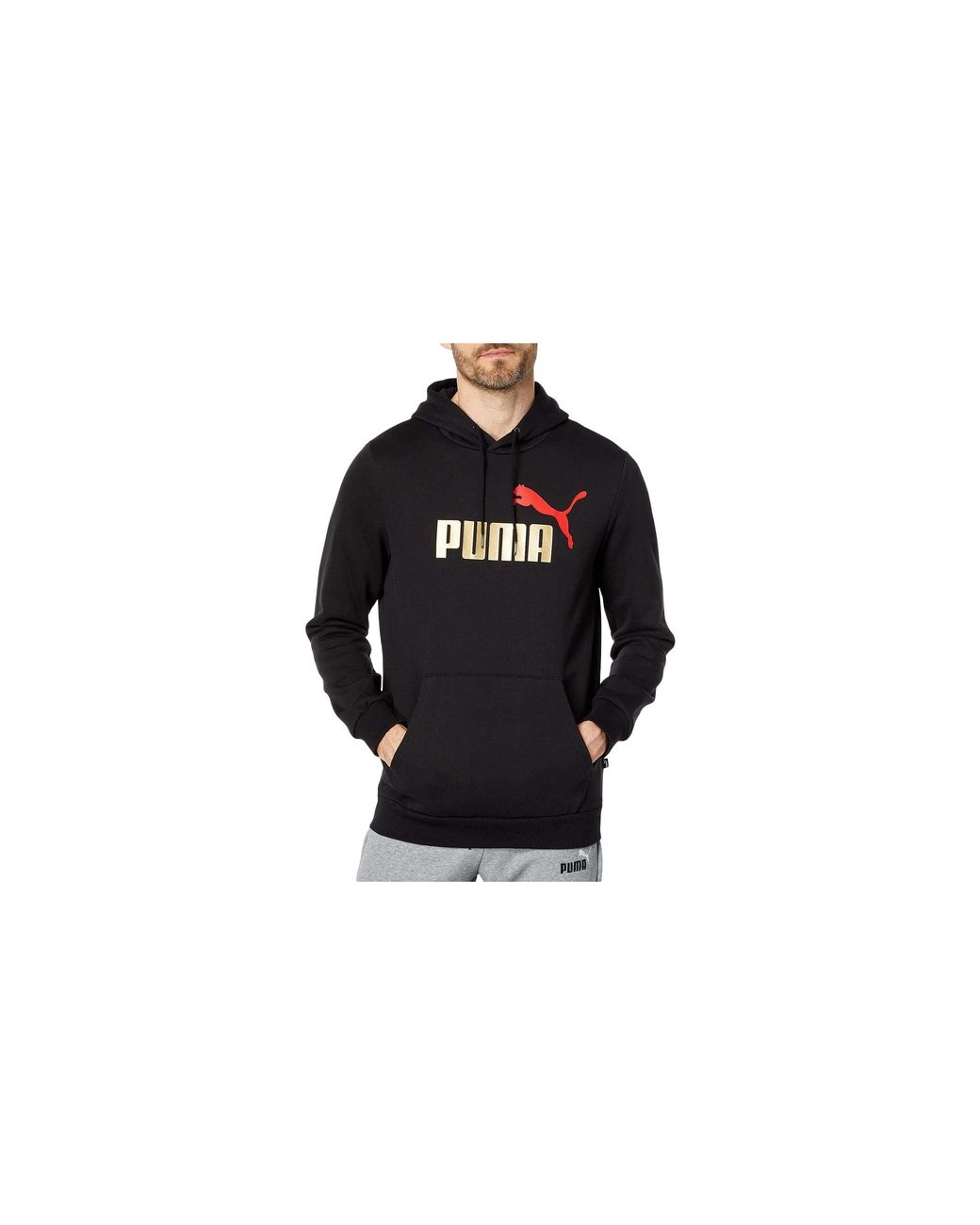 PUMA Black Essential+ Big Logo Fleece Hoodie "Cotton 846849 90" for men