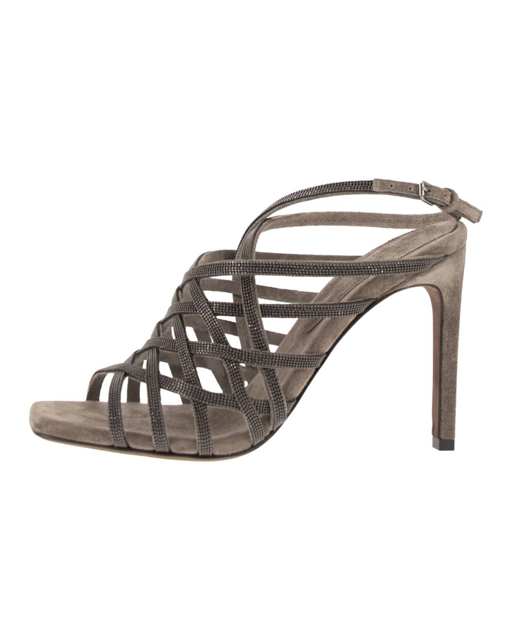 Brunello Cucinelli Black Suede Strappy High Heel Shoe "Oxide" Brun2567"