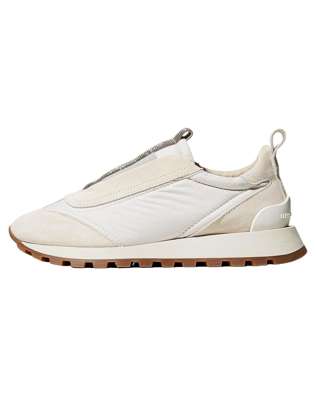 Brunello Cucinelli White Leather Slip On Sneakers "Bianco" Brun2432"