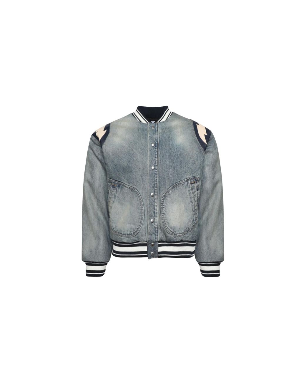 Rhude Black Denim Lightning Varsity Jacket Rhps24Ja06012305" for men