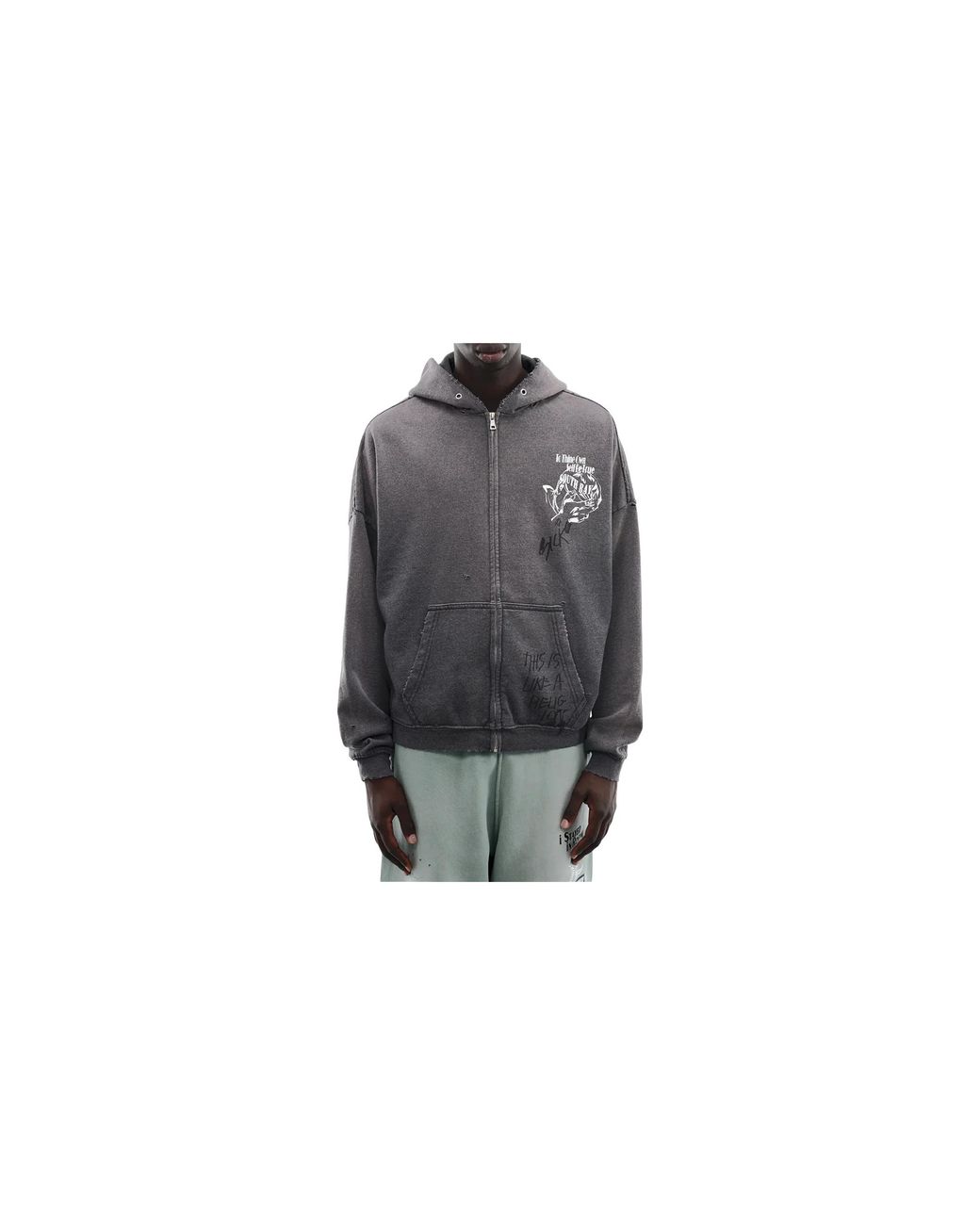 PALY Black Carrying The Message Zip-Up Hoodie "Faded" 4U003Q1010Blk" for men