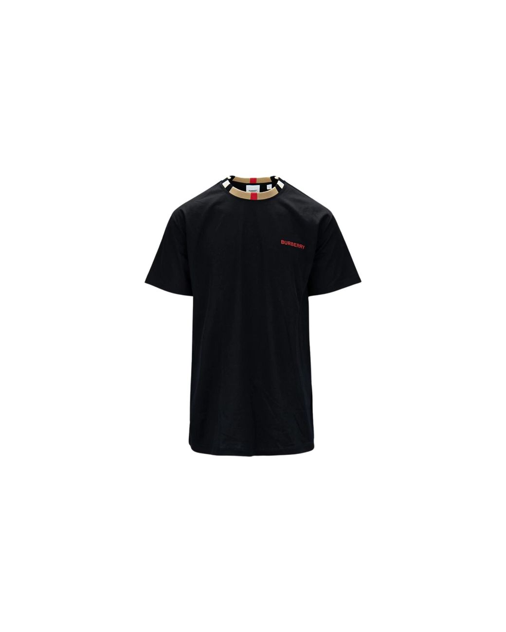 Burberry Black Icon Stripe Trim Cotton T-Shirt 8078114" for men
