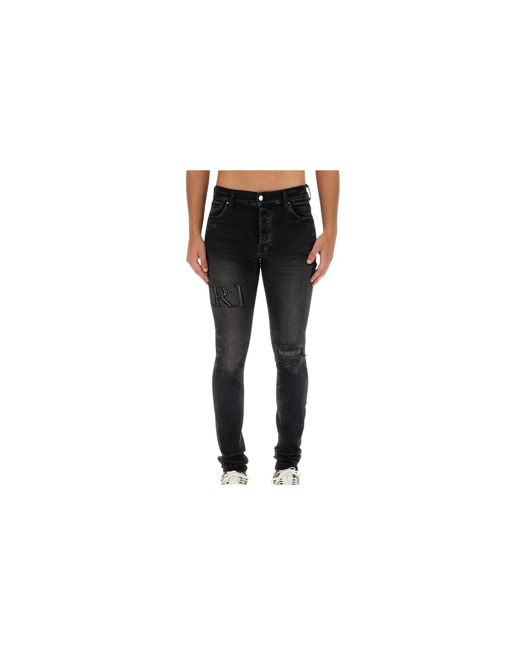 Amiri Black Crystal Embellished Logo Jeans "Faded" Pf23Mds015 518" for men