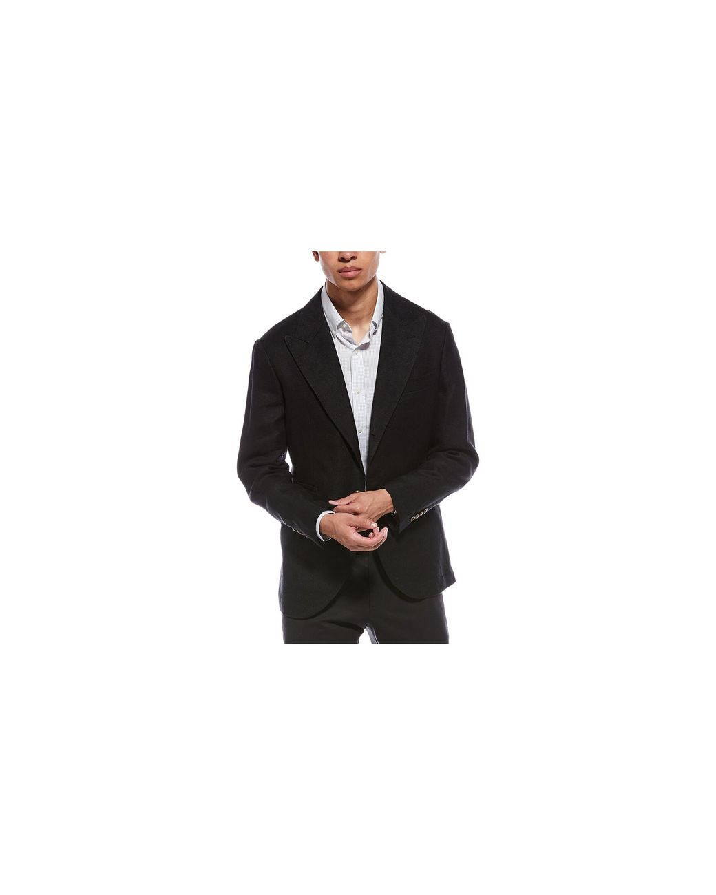 Brunello Cucinelli Black Linen And Wool-Blend Blazer With Peak Lapels Brun911" for men