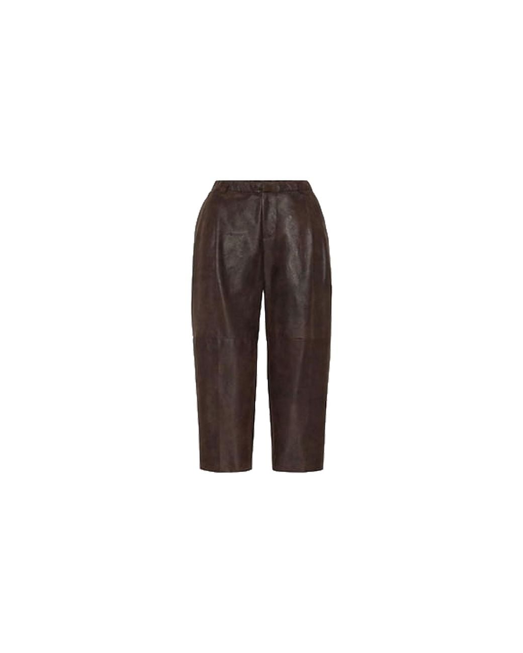 Brunello Cucinelli Black Leather Cropped Pants "New Cigar" Brun2841"