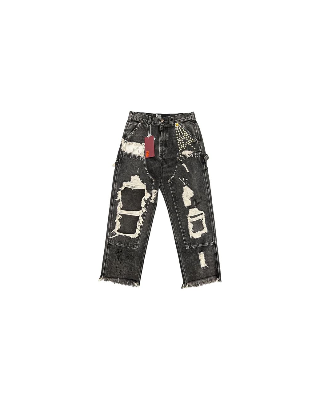 PALY Black Busted Double Knee Jeans 5U004Q1010Blk" for men