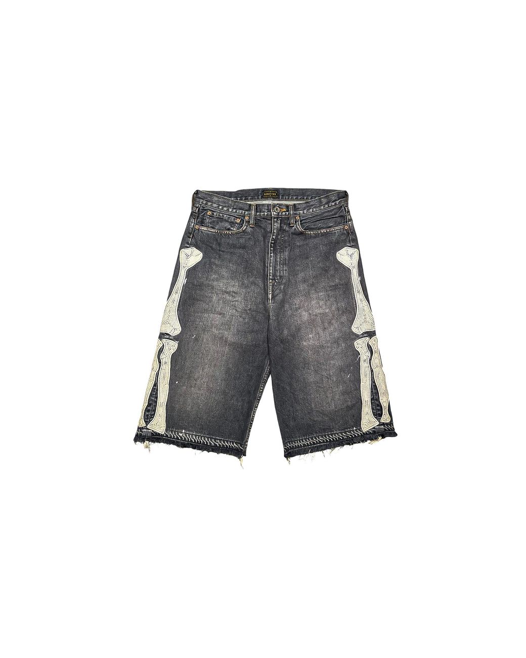 Kapital Black Bone Denim Shorts "Washed Kap022"