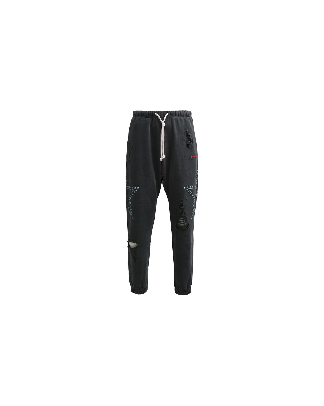Satoshi Nakamoto Black Distressed Star Studded Sweatpants Multi" Sat070" for men