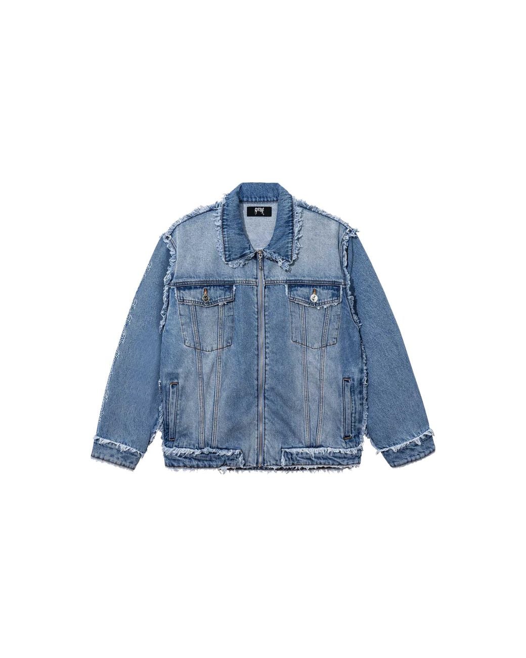 REVENGE Blue Frayed Skull Patched Denim Jacket Rev0041" for men