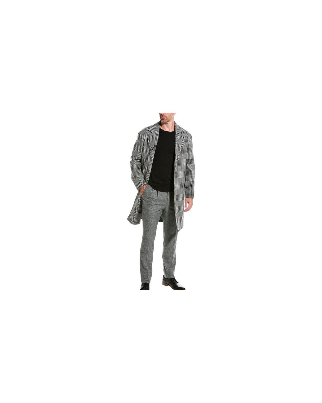 Brunello Cucinelli Black Wool Checkered Coat Brun2301" for men