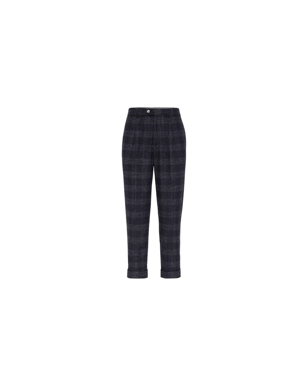 Brunello Cucinelli Black Plaid Tailored Trousers "Anthracite" Brun253" for men