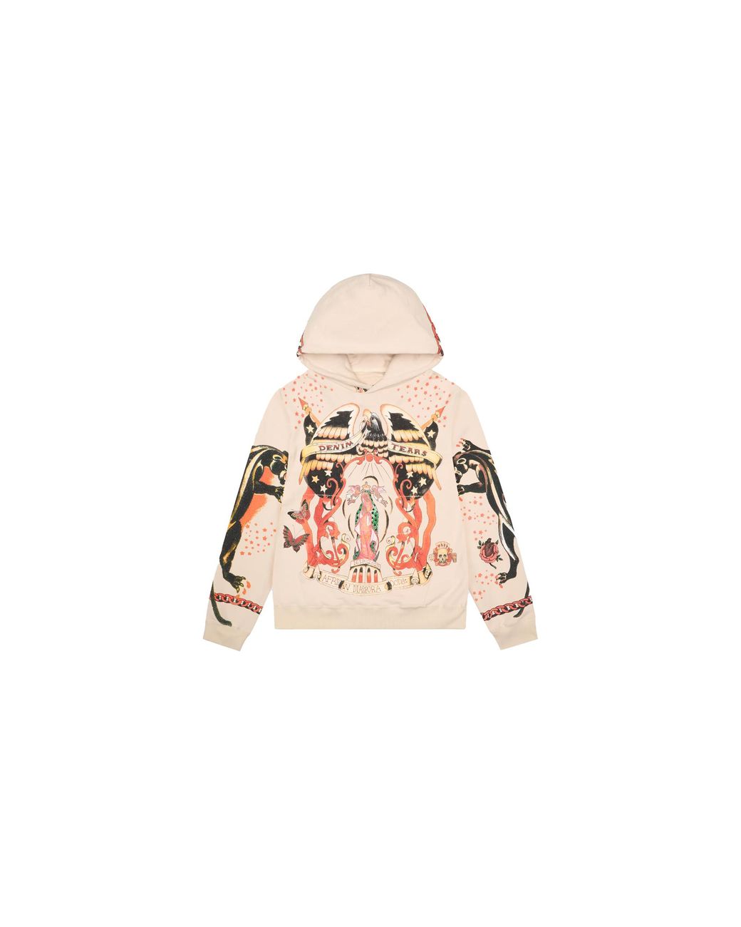 DENIM TEARS Black Tattoo Pullover Hoodie "Cream" Dt579" for men