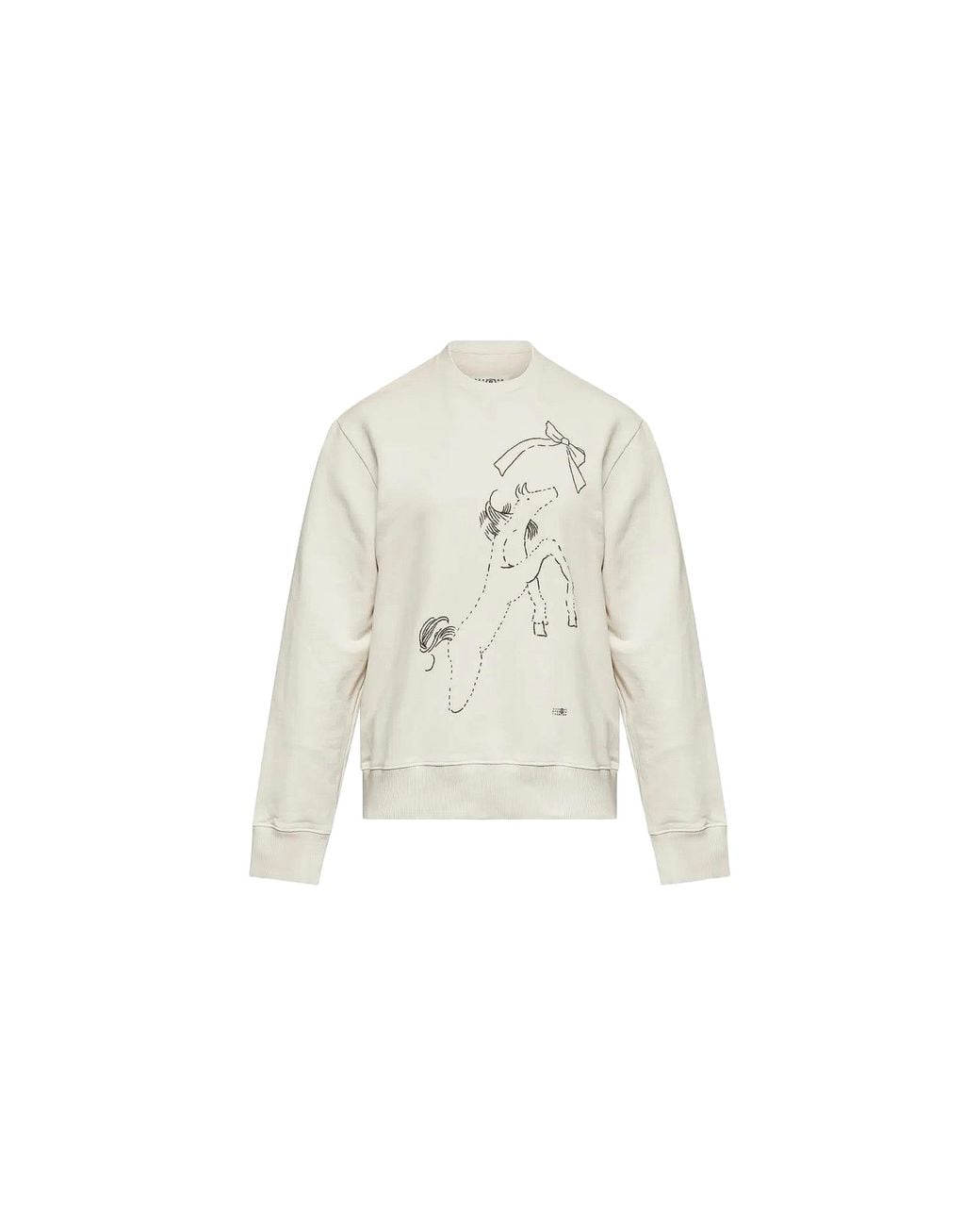 MM6 by Maison Margiela Black Horse Print Unbrushed Cotton Sweatshirt "Ecru" S52Gu0261M25014103"