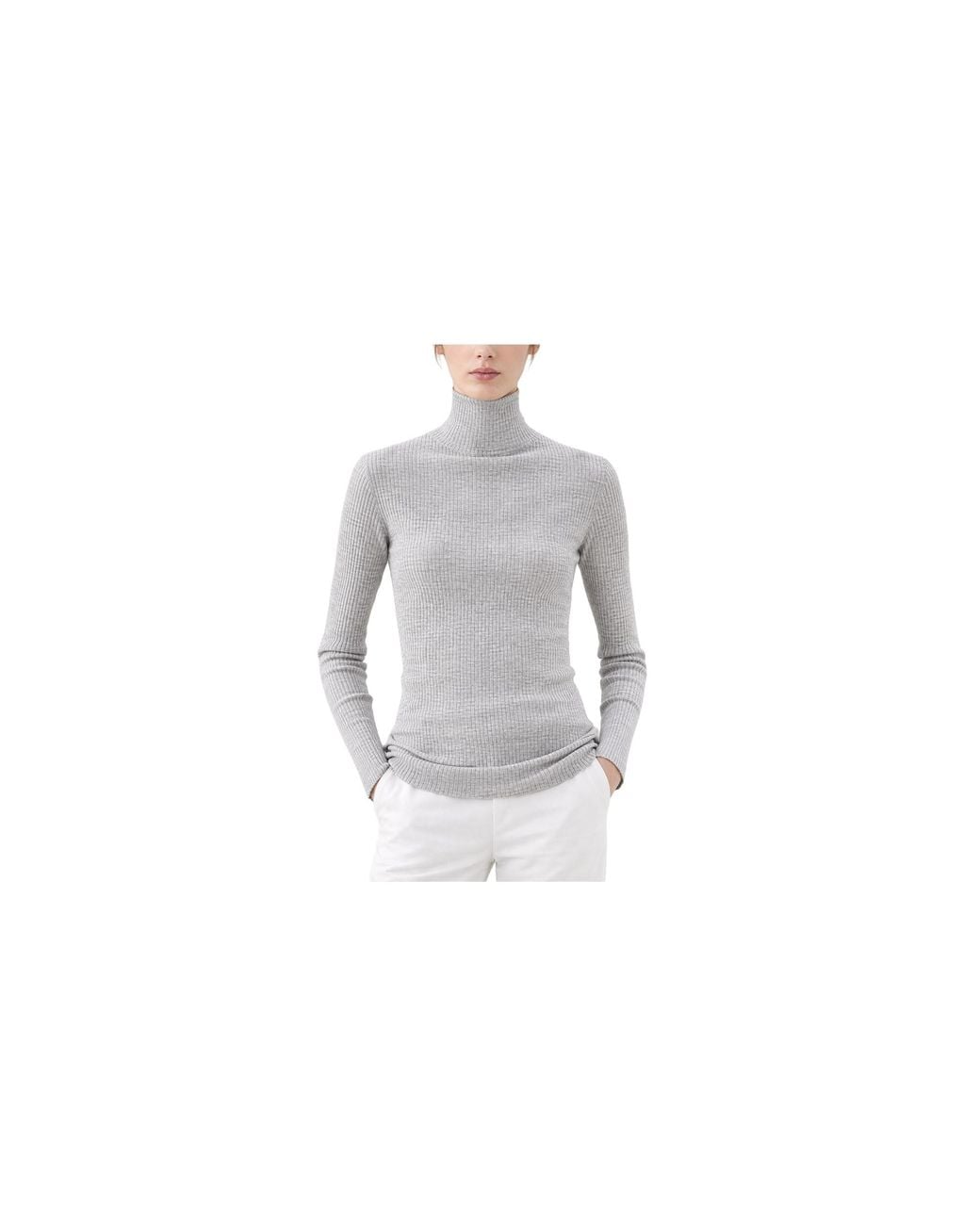 Brunello Cucinelli Black Wool Silk Ribbed Turtleneck Sweater "Light" Brun2521"