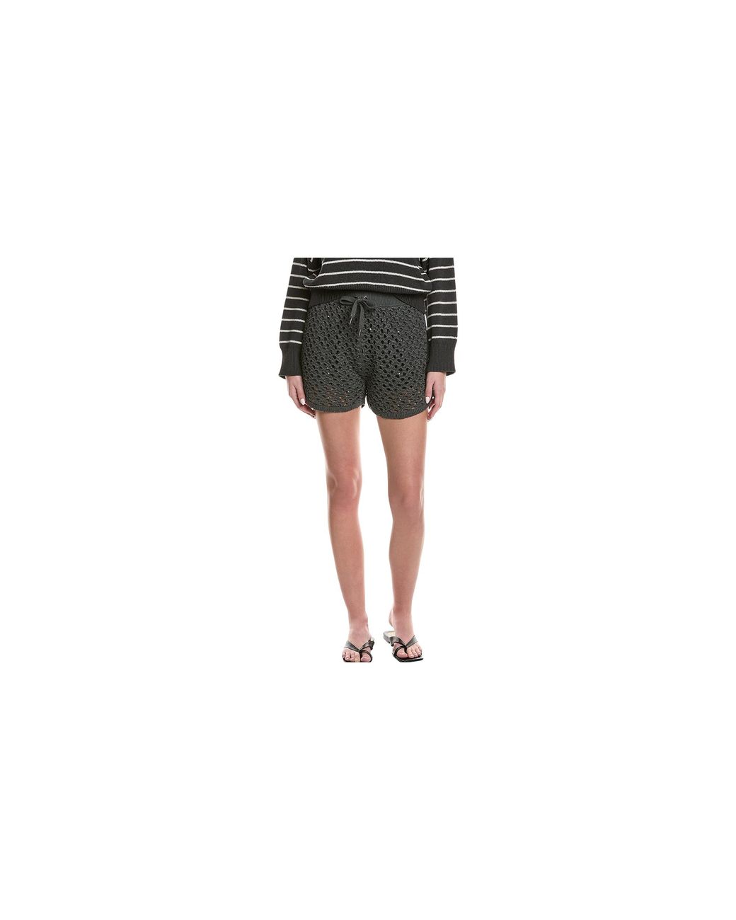 Brunello Cucinelli Black Crochet Knit Shorts "Charcoal" Brun458"