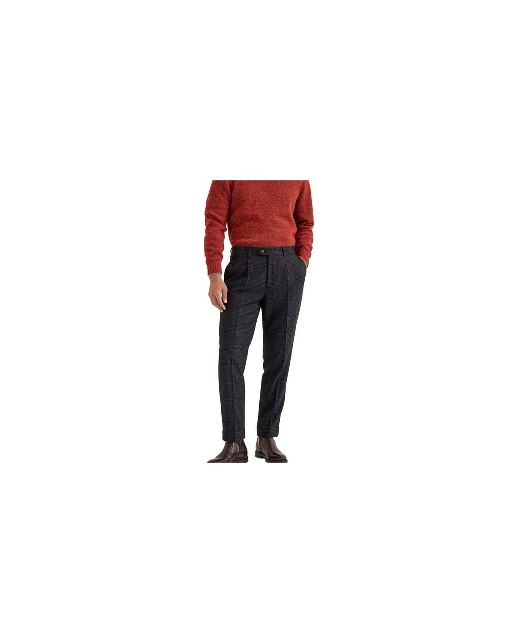 Brunello Cucinelli Black Wool Silk Checked Trousers "Anthracite" Brun2978" for men