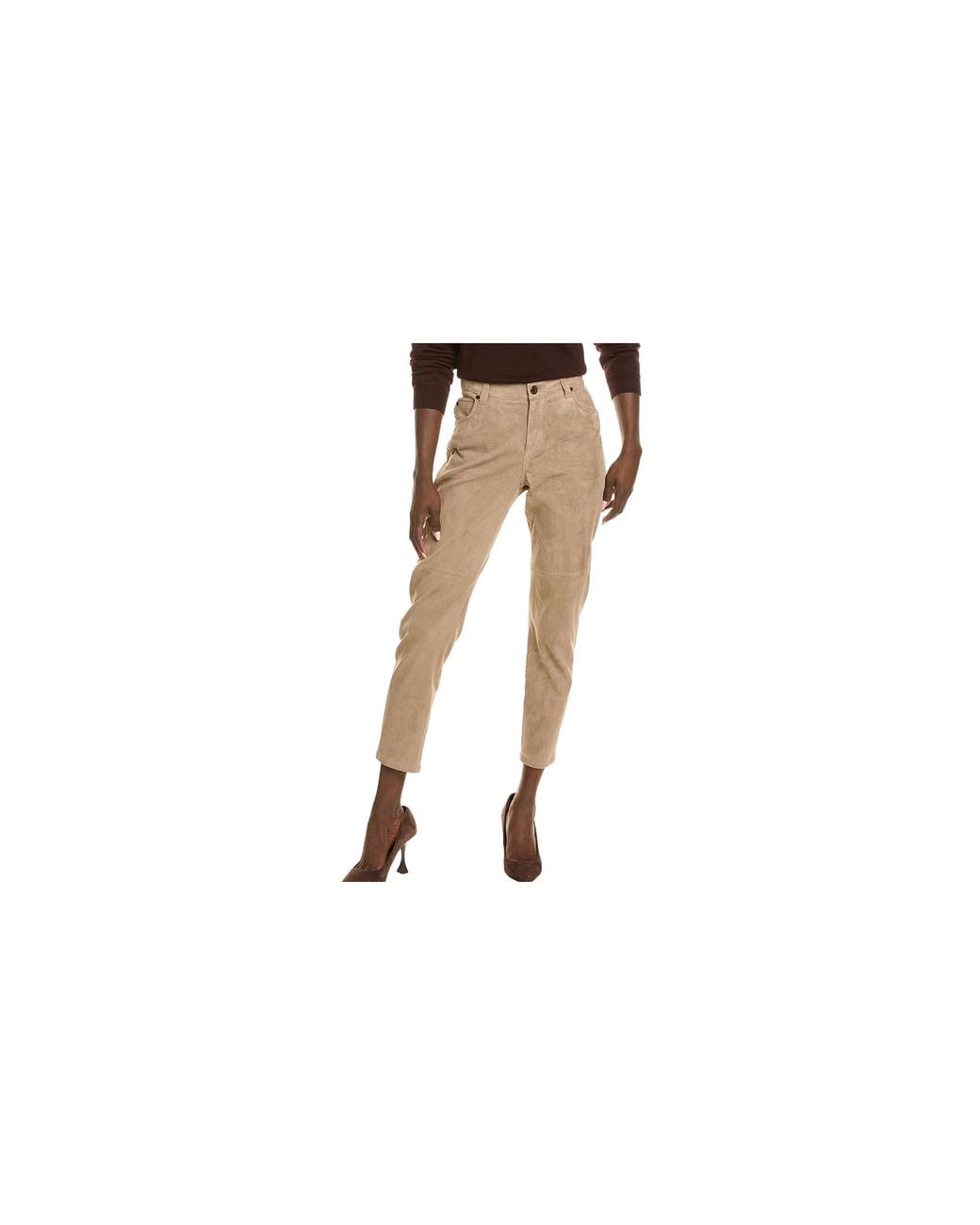 Brunello Cucinelli Black Leather Cropped Pants "Almond" Brun2659"