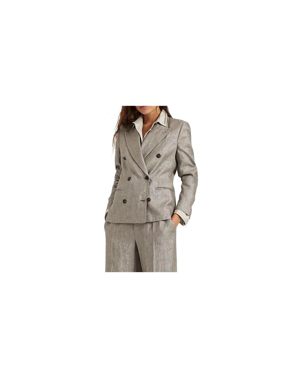 Brunello Cucinelli Black Linen Double-Breasted Blazer Brun1304"