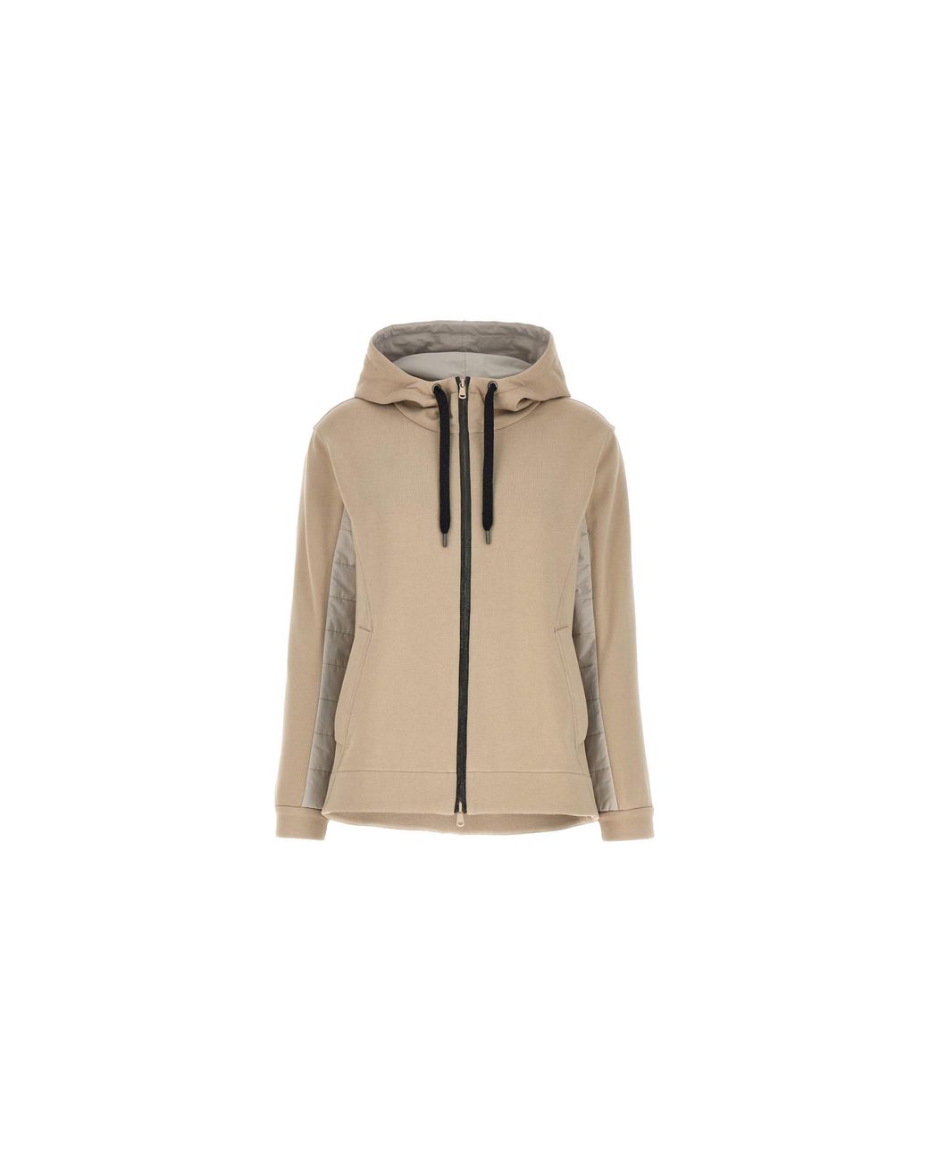 Brunello Cucinelli Black Cotton Zip Hoodie "Talc" Brun2631"