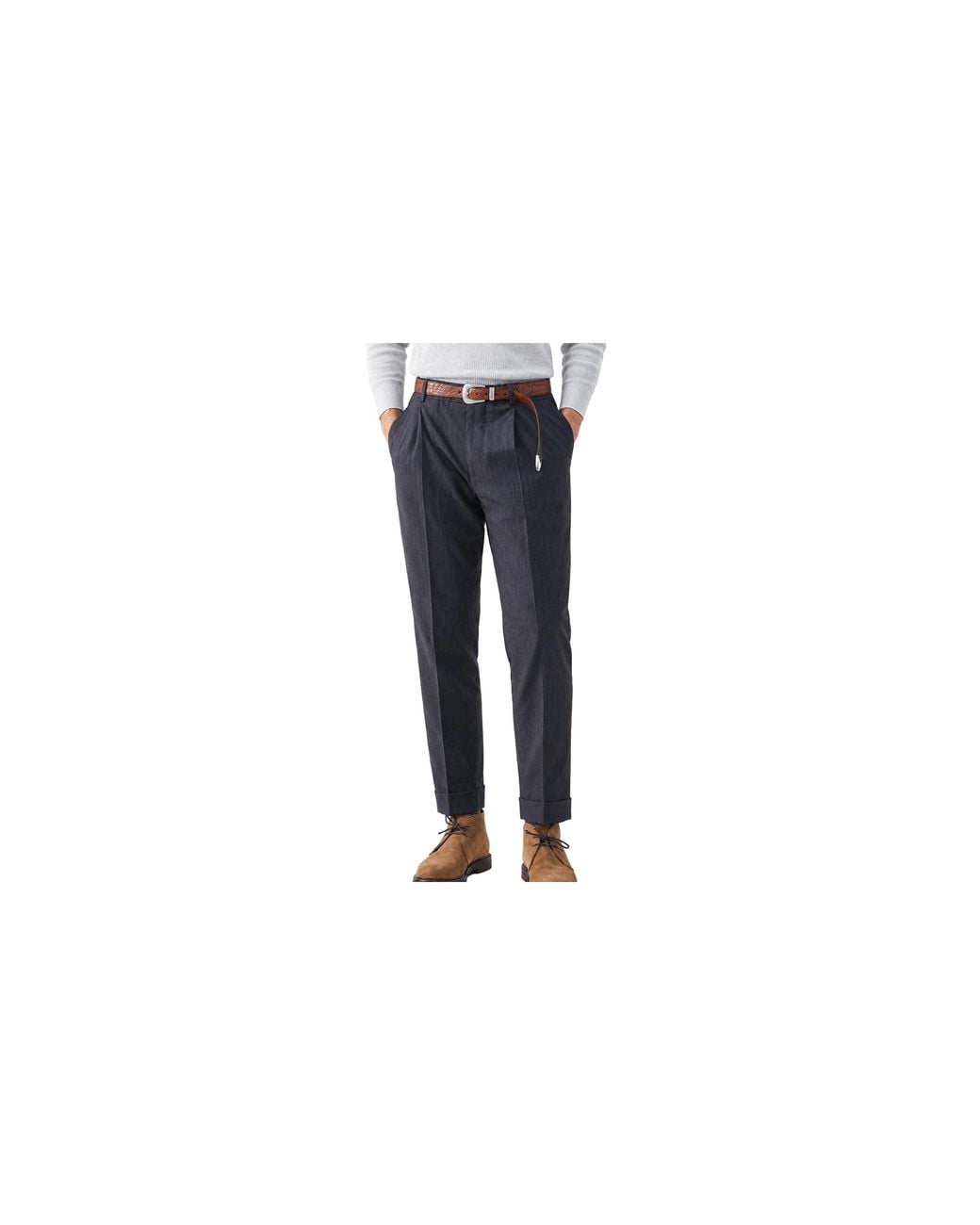 Brunello Cucinelli Black Wool Pinstripe Trousers "Medium" Brun2689" for men