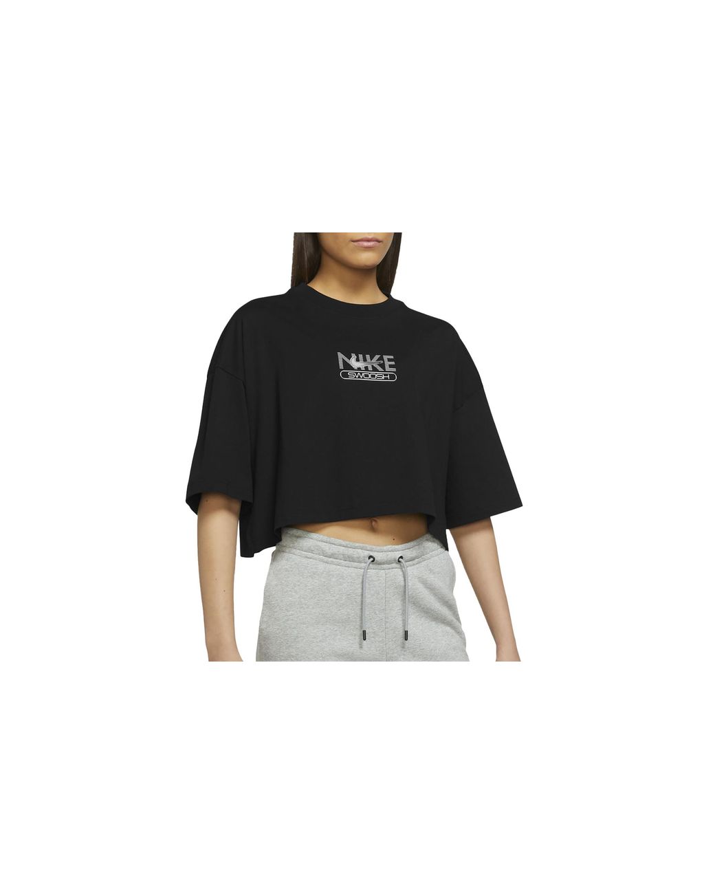 Nike Black Sportswear Swoosh Cropped Short-Sleeve Top Dr5624 010"