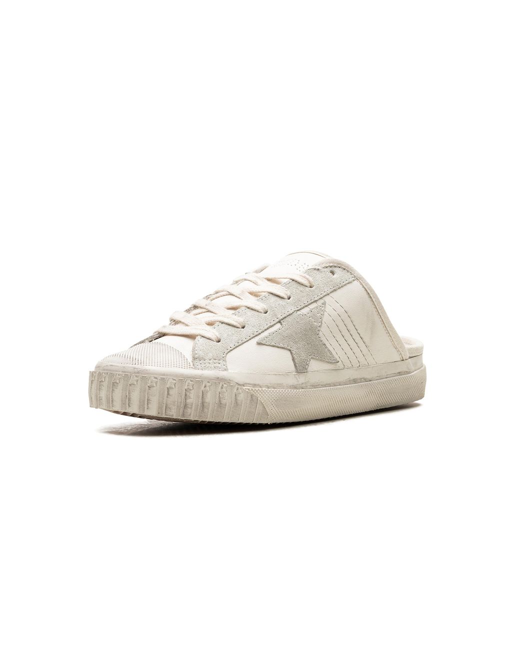 Golden Goose Deluxe Brand White Super-Star Sabot Toe Cap And High Sole Leather Upper Toe And Tongue Suede Star Ice" Gwf00513.F005707.10276"