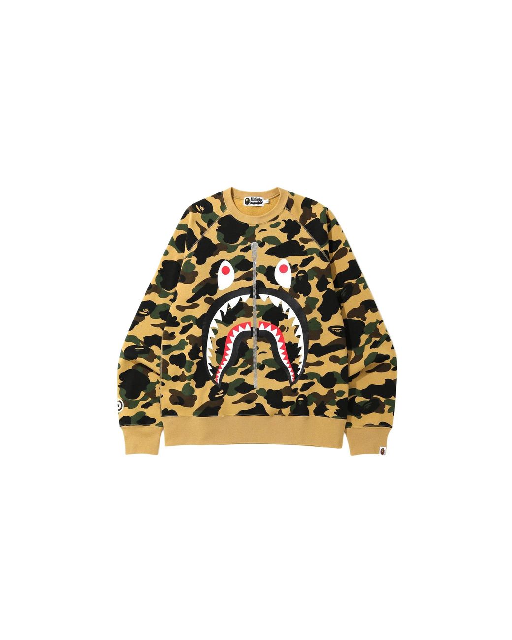 A Bathing Ape Black 1St Camo Printed Zip Shark Crewneck Sweatshirt 1K80 613 003" for men