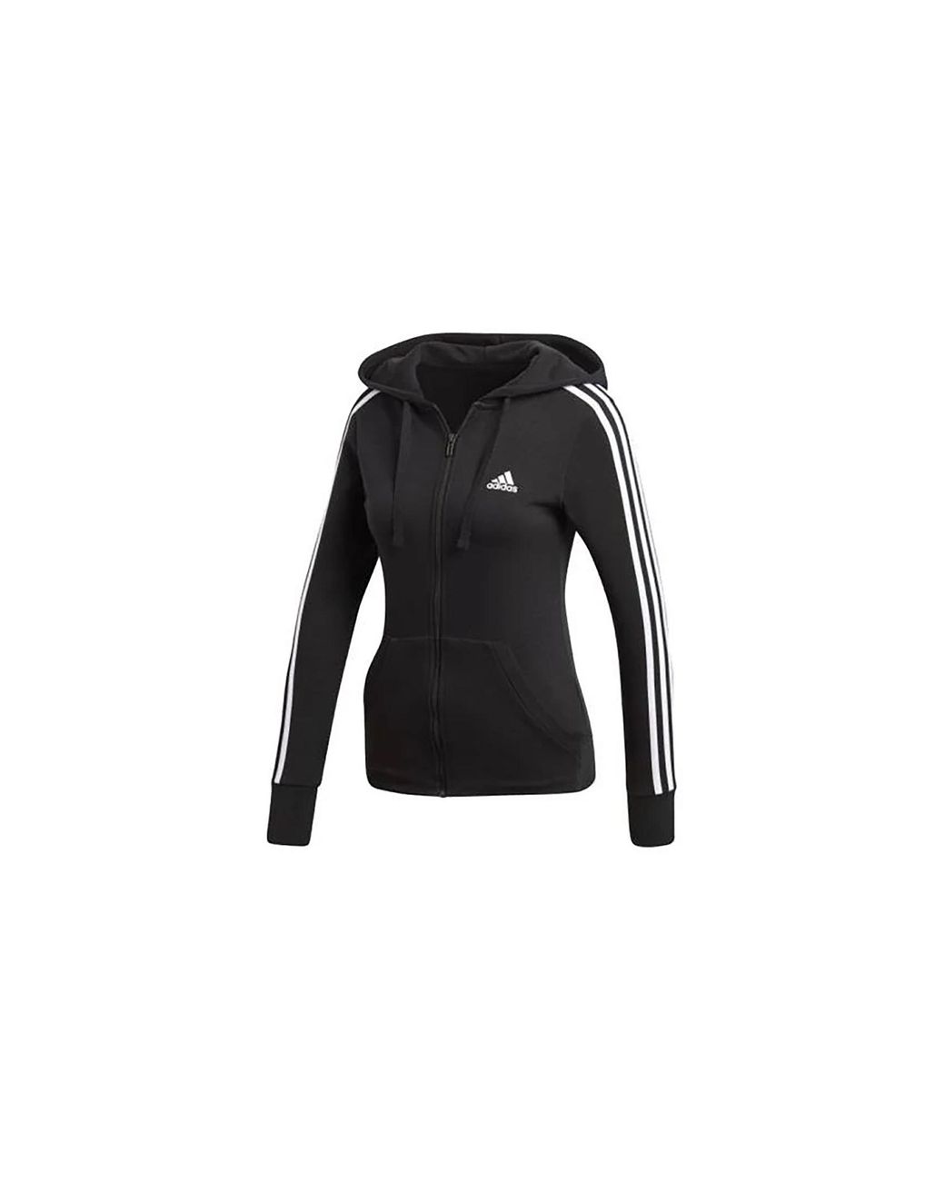 Adidas Black Essentials 3 Stripe Full Zip Hoodie S97065"