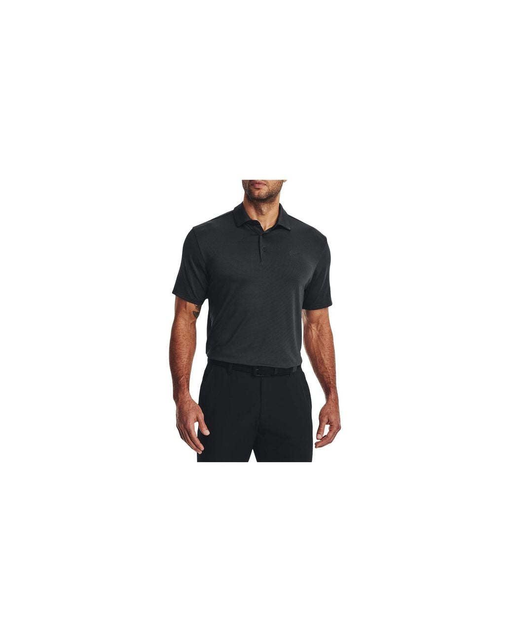 Under Armour Black Playoff 3.0 Stripe Polo Shirt Pitch 1378676 001" for men