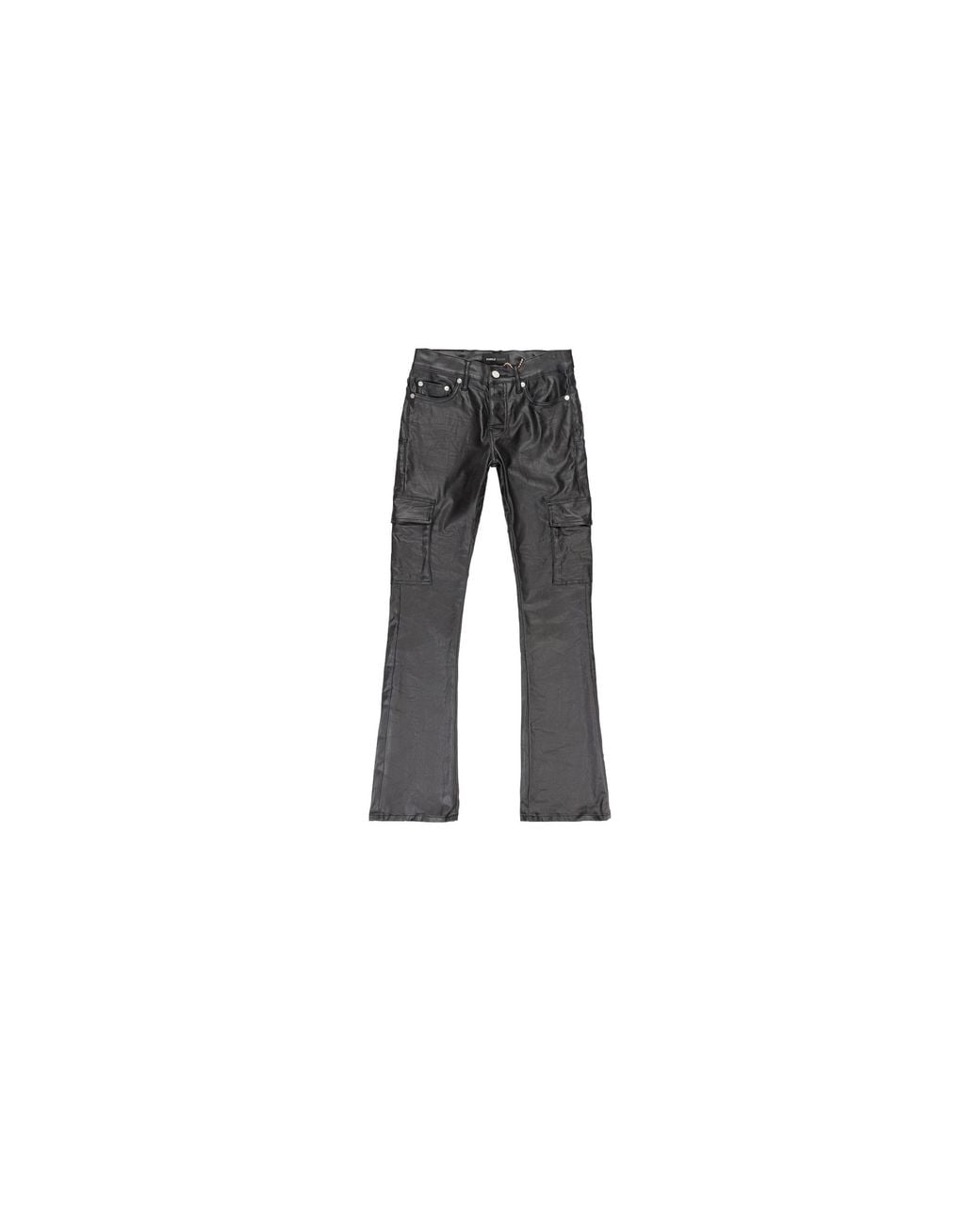 Purple Brand Black Patent Film Cargo Flare P004 Pfbl423" for men