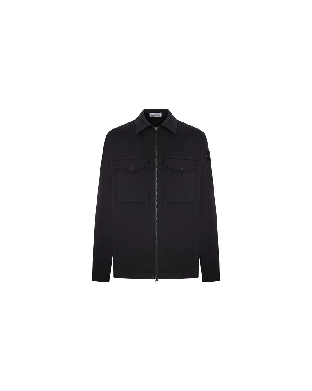 Stone Island Black Chest Pockets Zip-Up Overshirt 1200010 S0012 V0029" for men