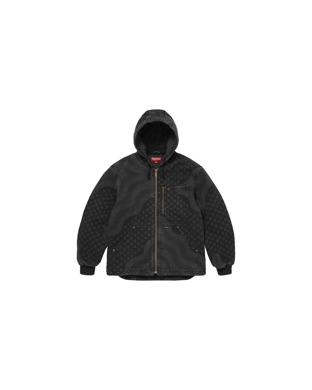 Supreme Black Flag Quilted Hooded Work Jacket "Ss26