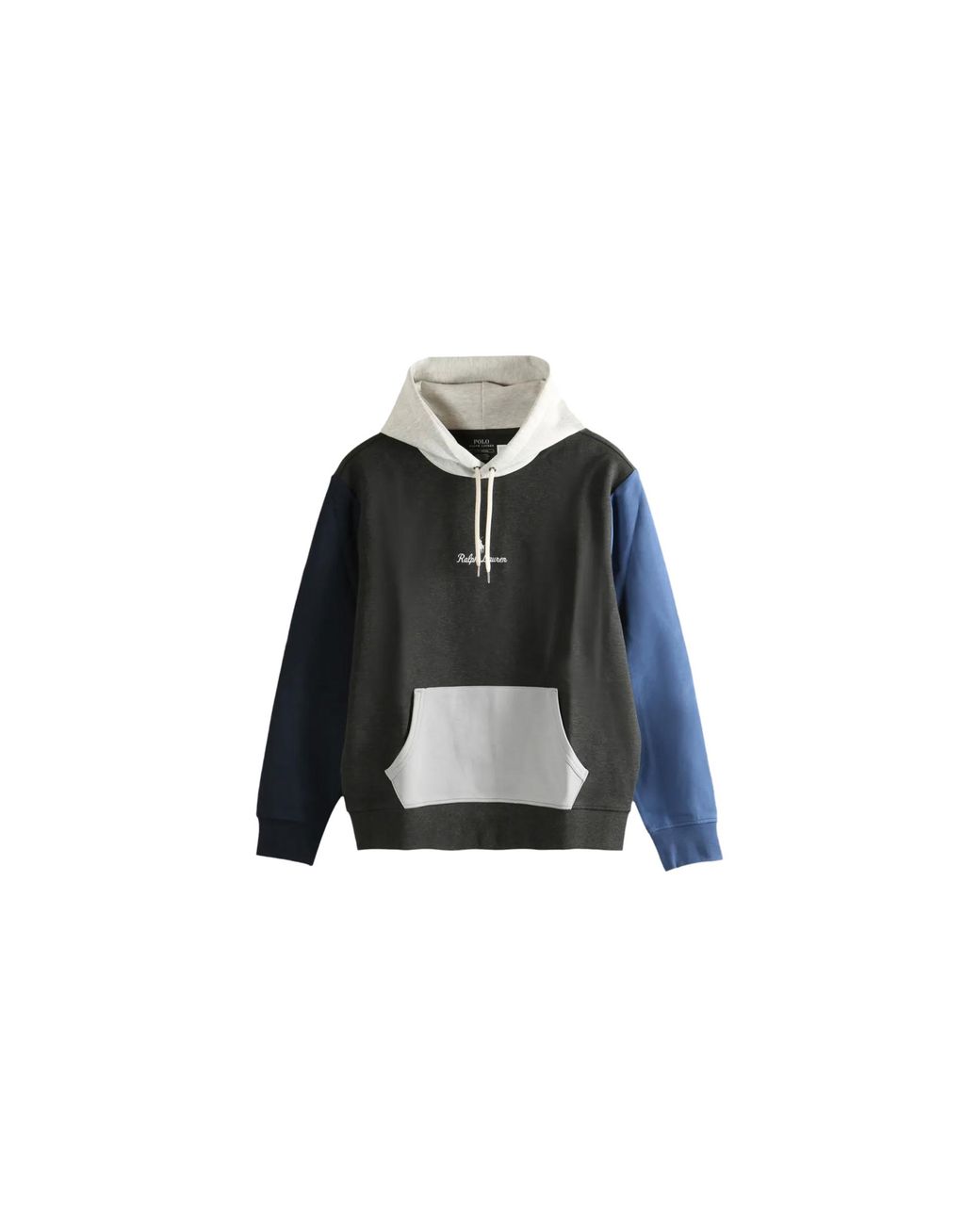 Polo Ralph Lauren Black Long Sleeve Logo Color Block Double-Knit Hoodie "Dark Charcoal Heather Multi" 710981373002" for men
