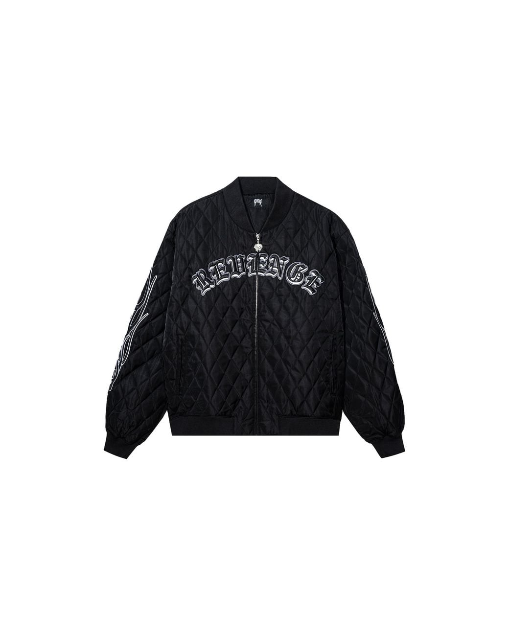 REVENGE Black Skull Logo Quilted Bomber Jacket Rev0068" for men