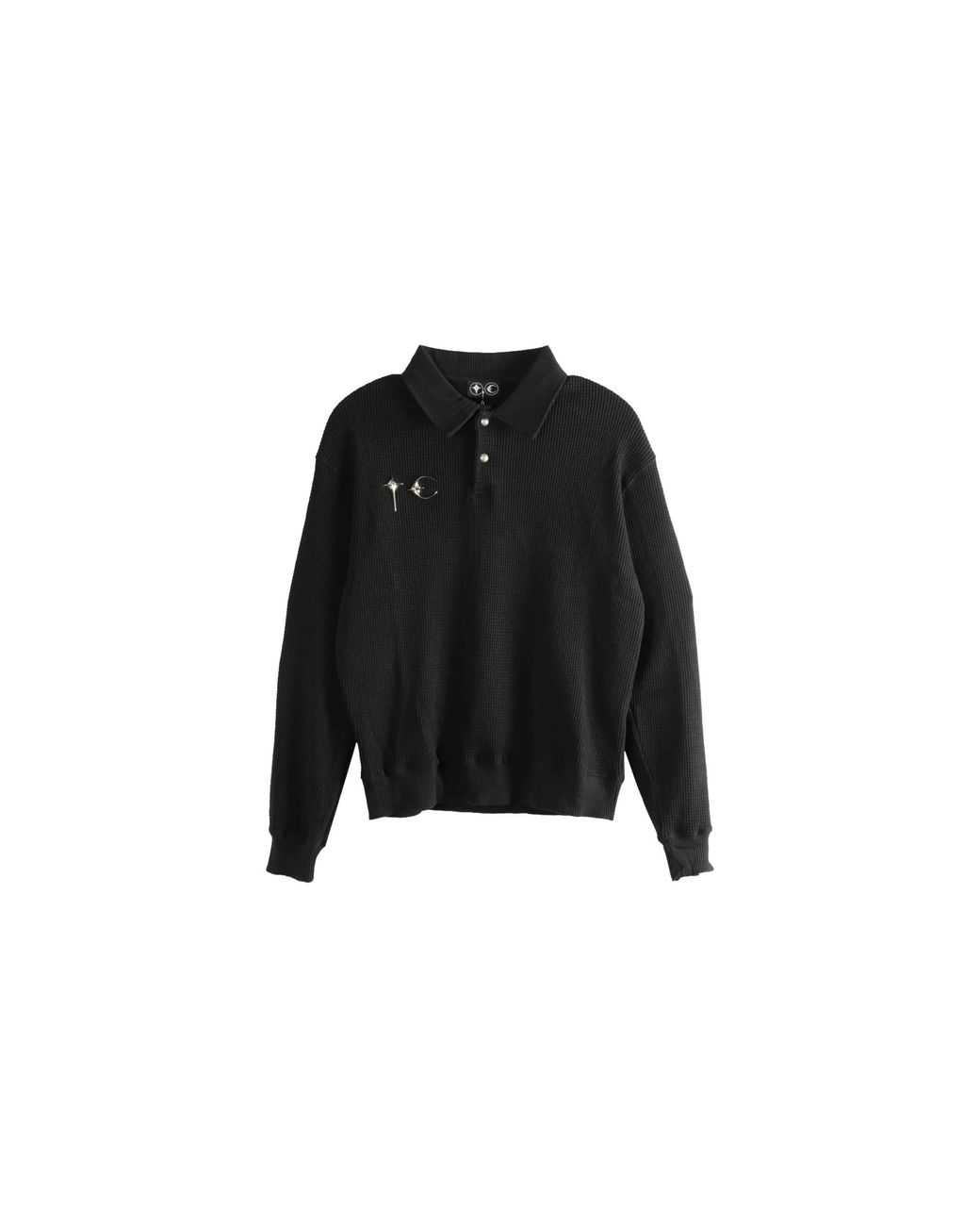 THUG CLUB Black Waffle Pin Polo Shirt Tc24Pk0101" for men