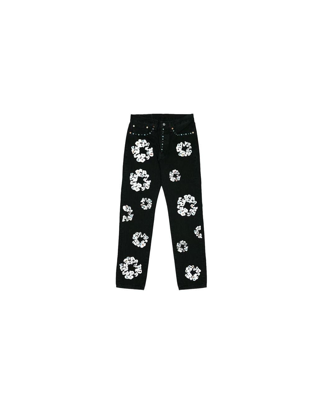 DENIM TEARS Black Levi's 501 Rhinestone Cotton Wreath Logo Jeans Dt296" for men