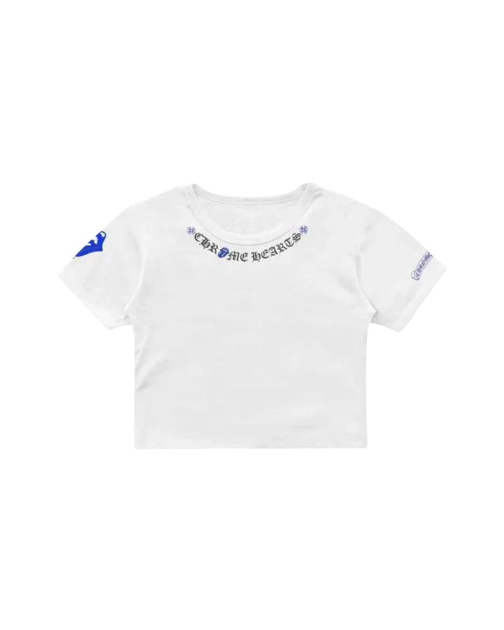 Chrome Hearts Black Rolling Stones Neck Logo Cropped T-Shirt Chrm0782"