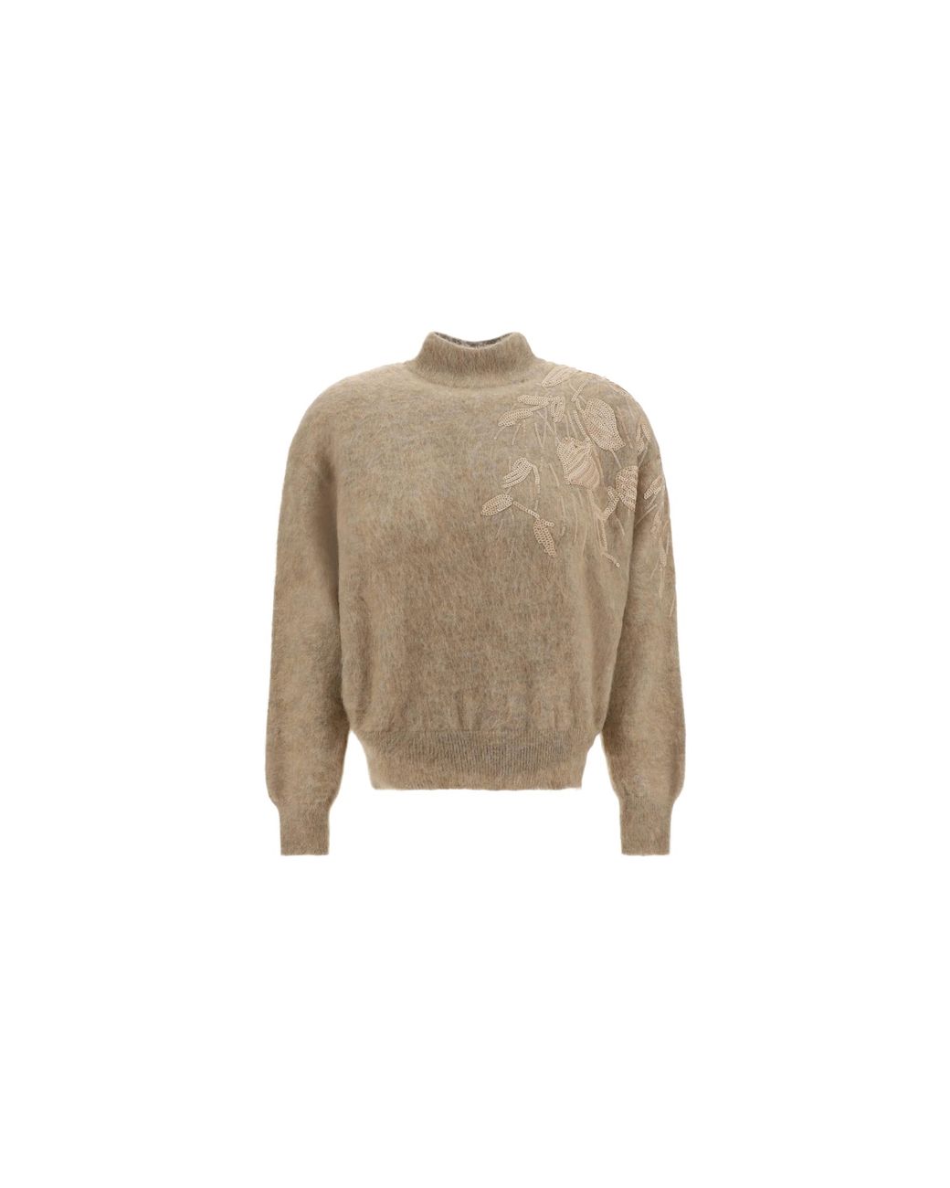 Brunello Cucinelli Black Wool Mohair Blend Embellished Sweater "Warm" Brun2594"