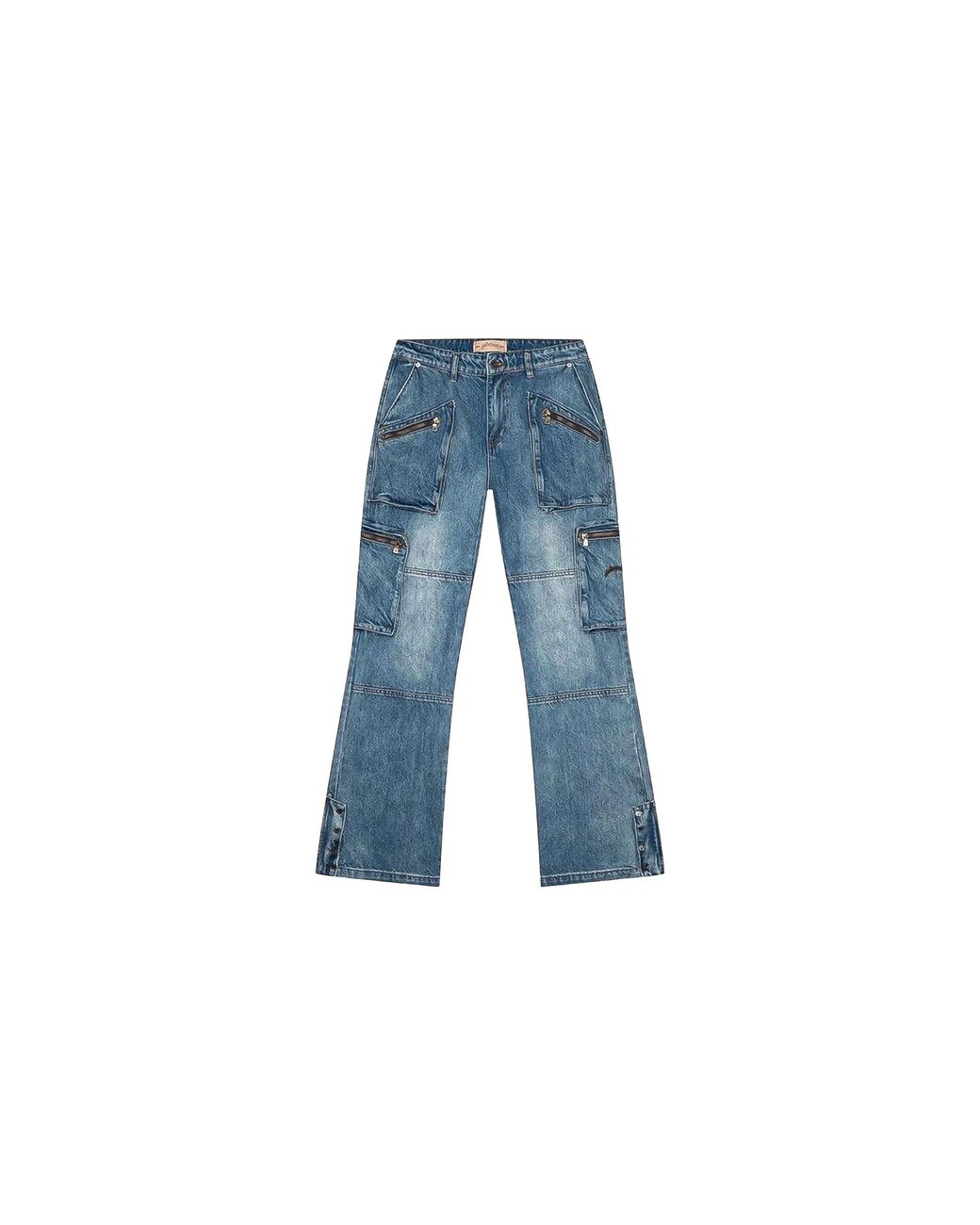 GODSPEED NEW YORK Blue Double Pocket Flared Cargo Pants Gs781" for men
