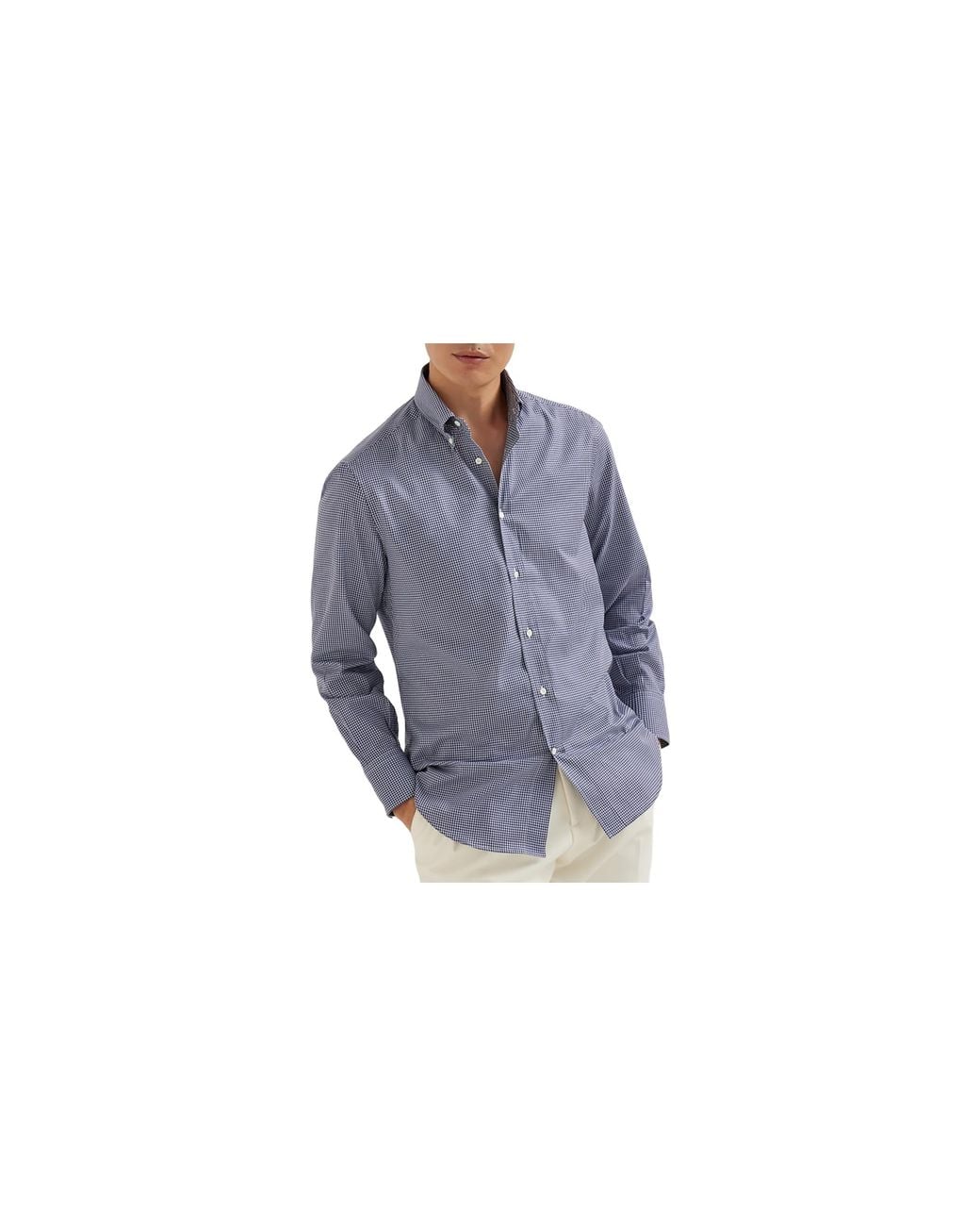 Brunello Cucinelli Black Cotton Check Button-Down Shirt Brun3021" for men