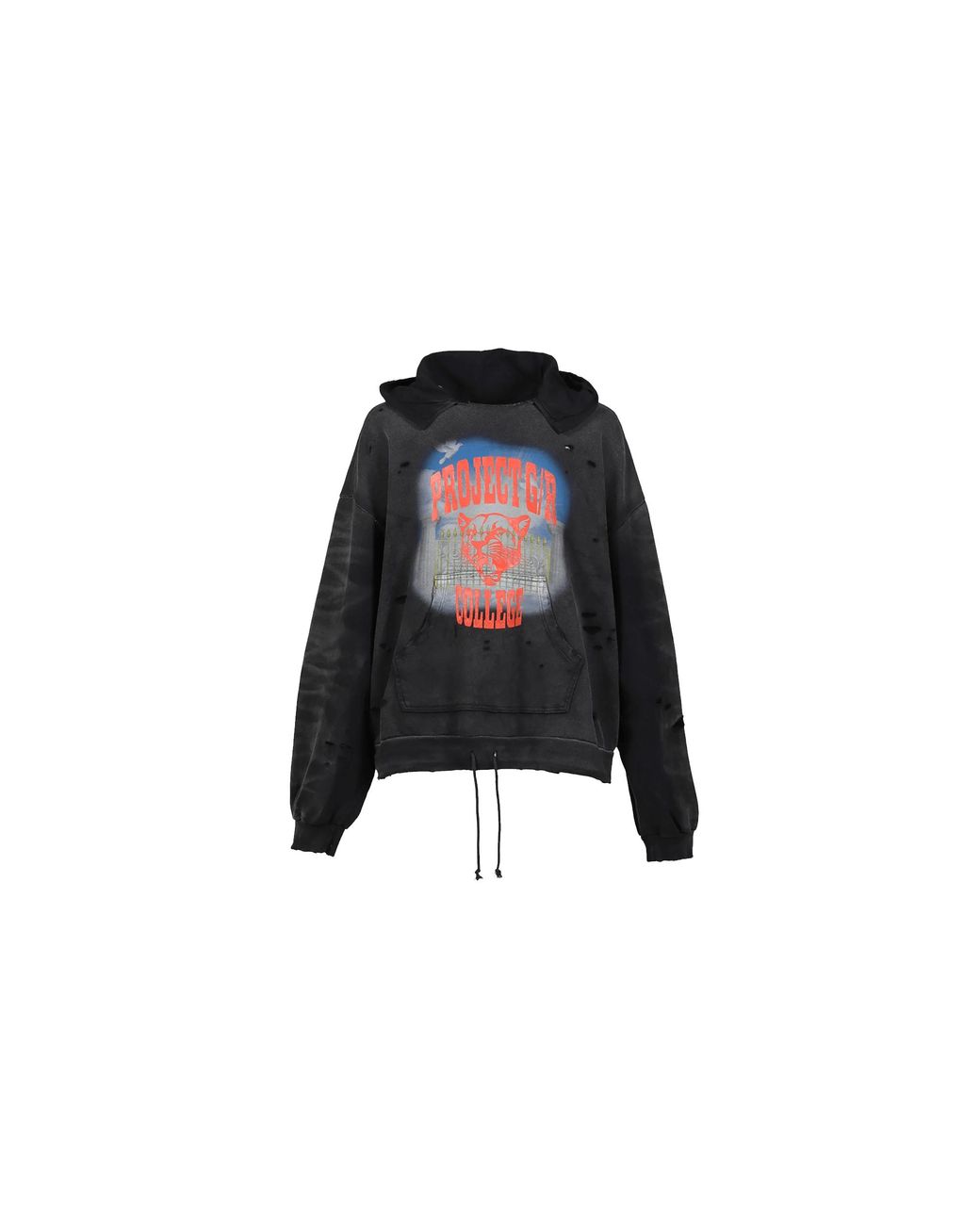 PROJECT G/R Black College Mix Printed Vintage Hooded Sweatshirt Pg25Ssmh03Bka11" for men