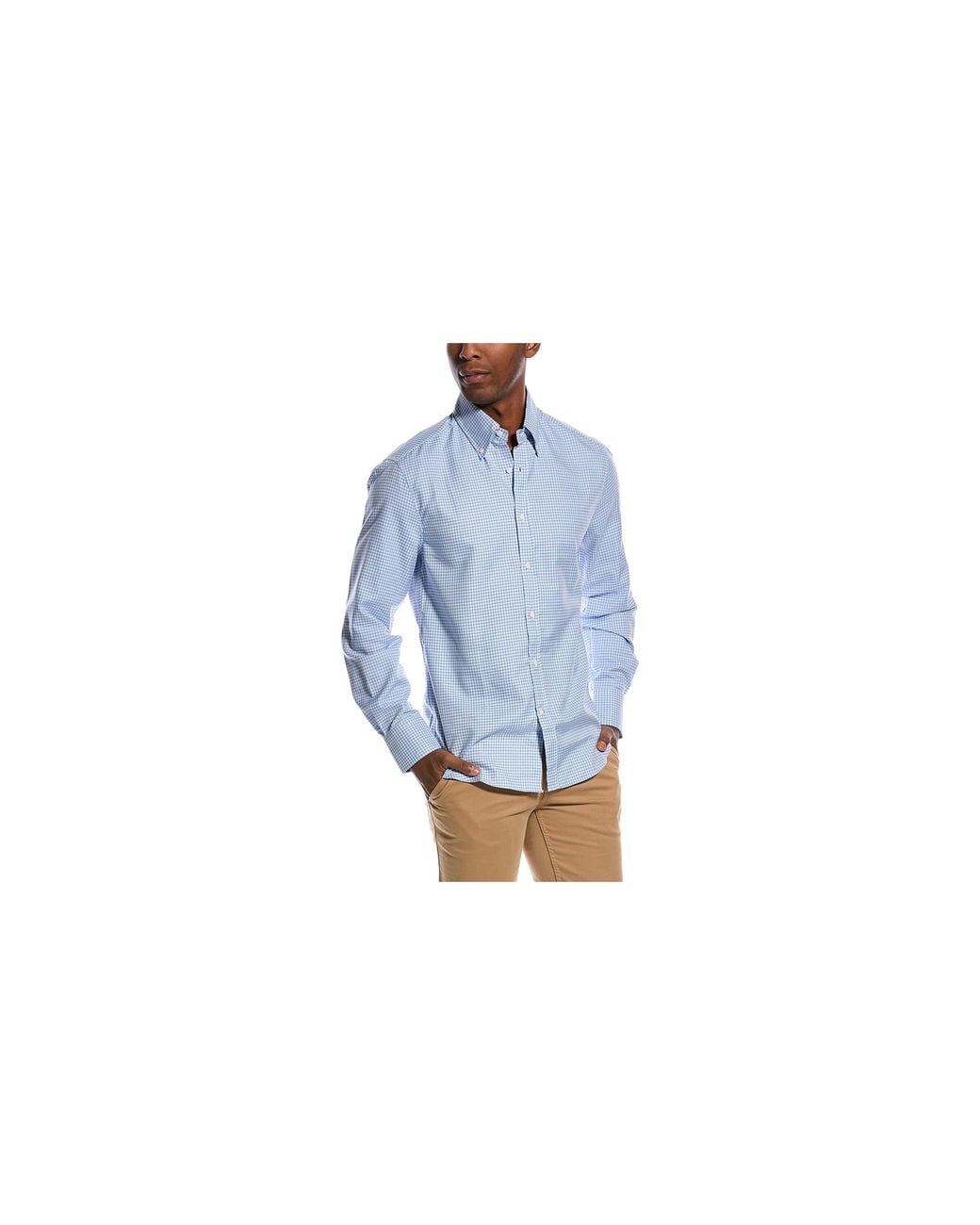Brunello Cucinelli Blue Checked Cotton Lyocell Shirt Brun2738" for men