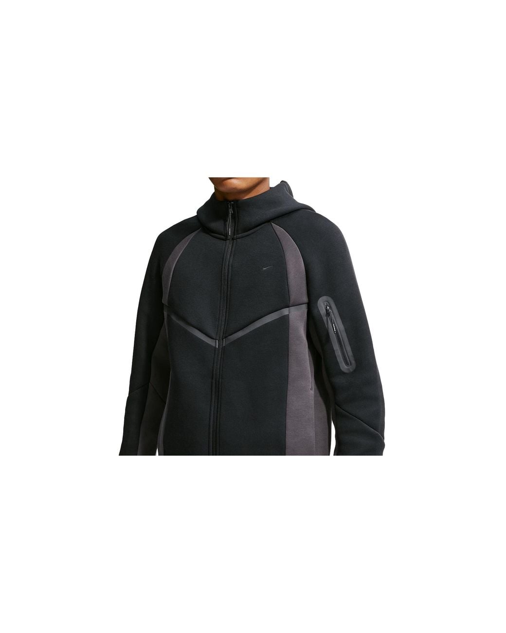 Nike Black Tech Colour-Block Full-Zip Fleece Windrunner Jacket Anthracite If1325 010" for men