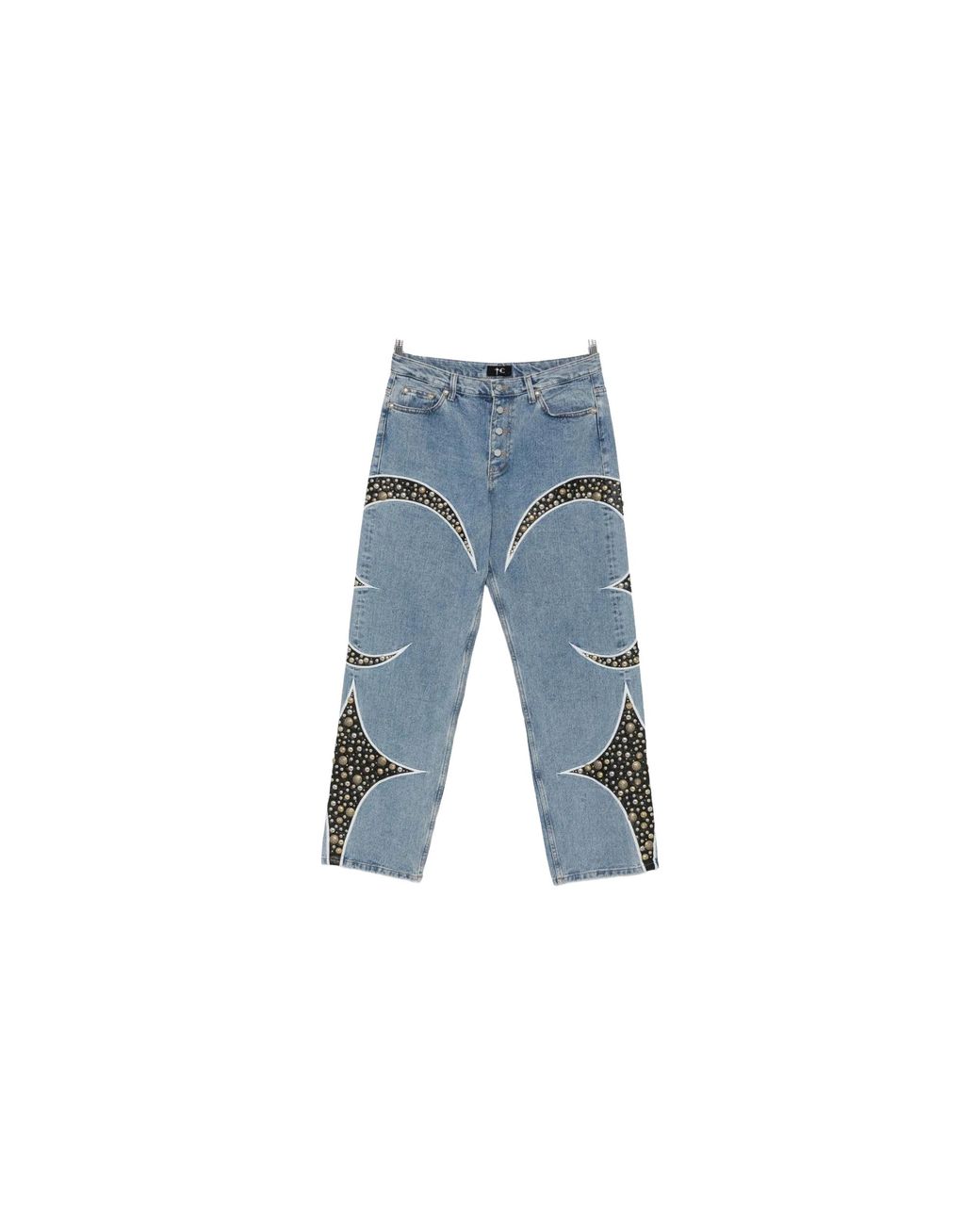 THUG CLUB Blue Iron Steel Focus Leather Denim Pants Tc26Pt4001" for men