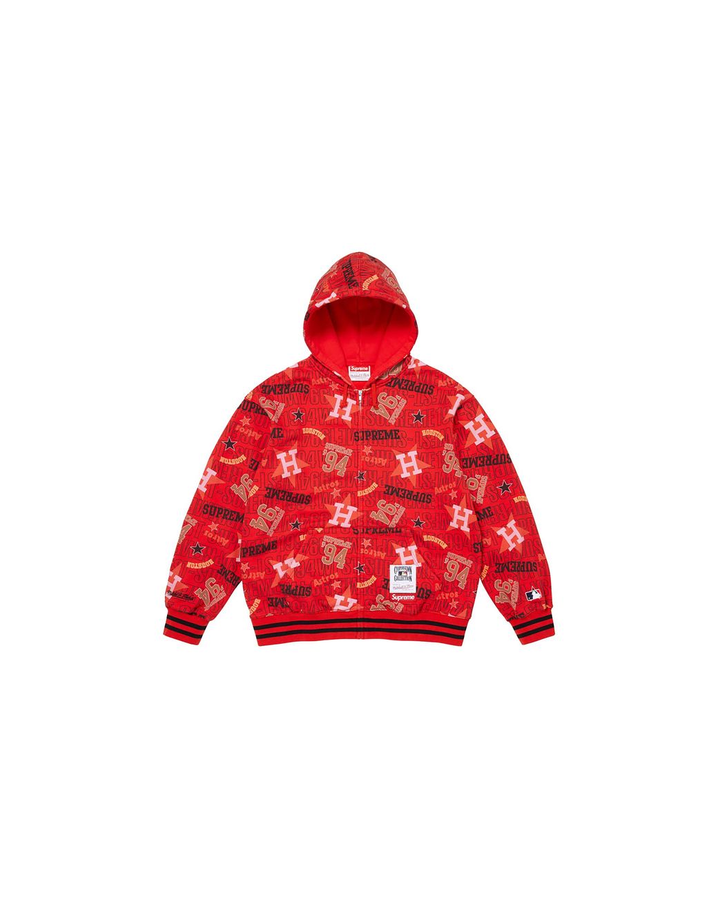 Supreme Red Mitchell & Ness Teams Zip Up Hooded Sweatshirt "Ss26